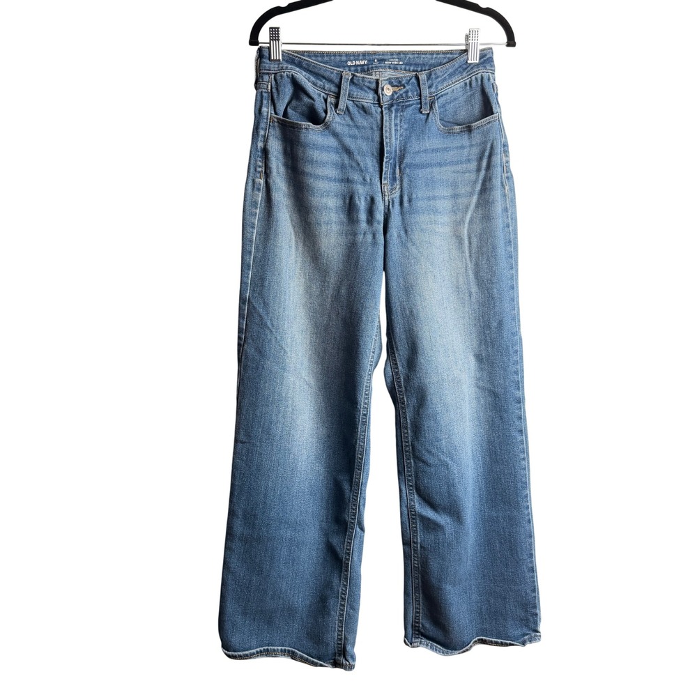 OLD NAVY Womens Wide Leg Jeans 6 Short Blue Wow High Rise Streetwear Grunge